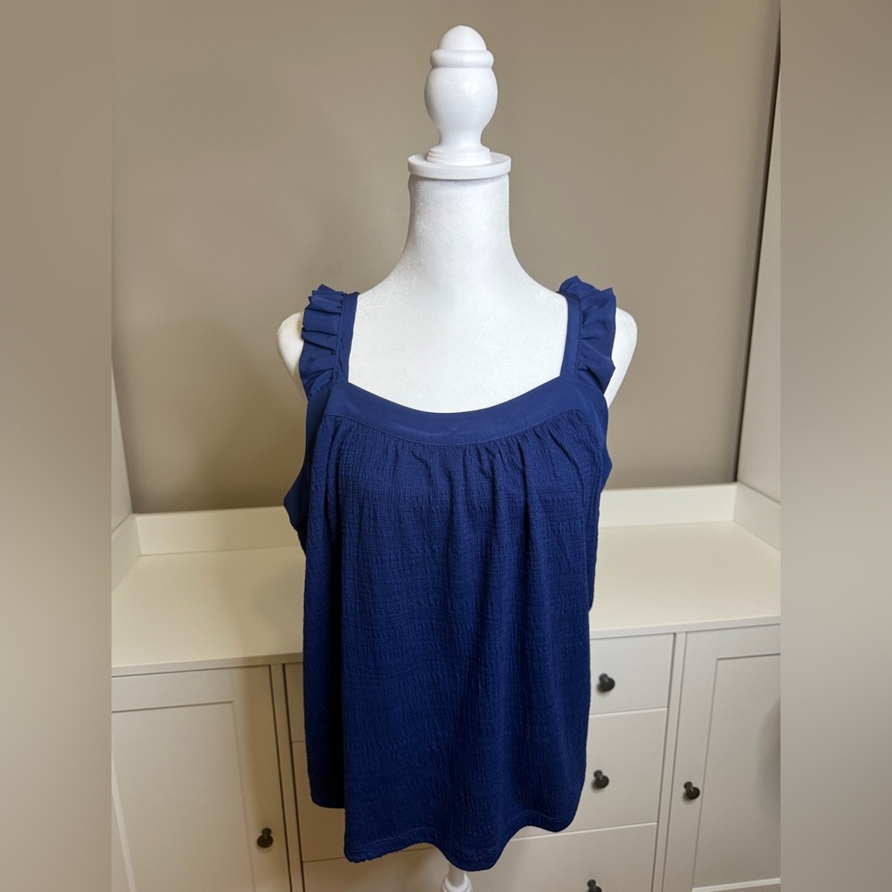 Banana Republic Ruffled Blue Sleeveless Tank Top